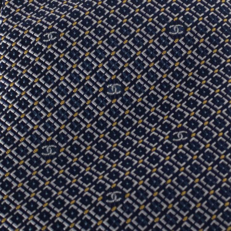Pre Owned Chanel Navy Blue Geometric Jacquard Silk Tie