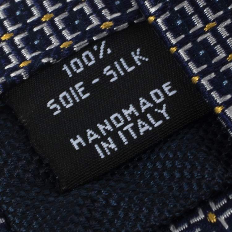 Pre Owned Chanel Navy Blue Geometric Jacquard Silk Tie