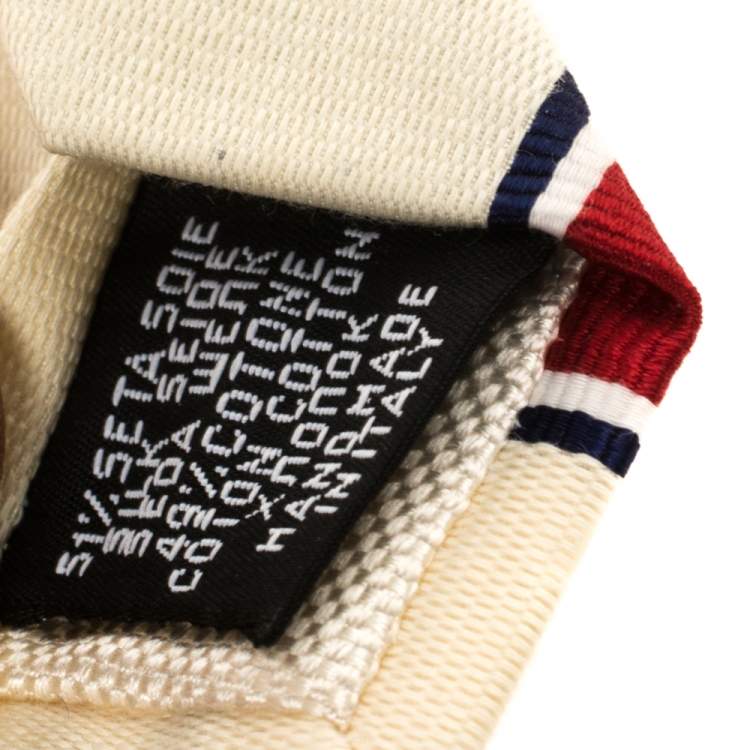 Pre Owned Chanel Cream & Red Diagonal Striped Silk Skinny Tie