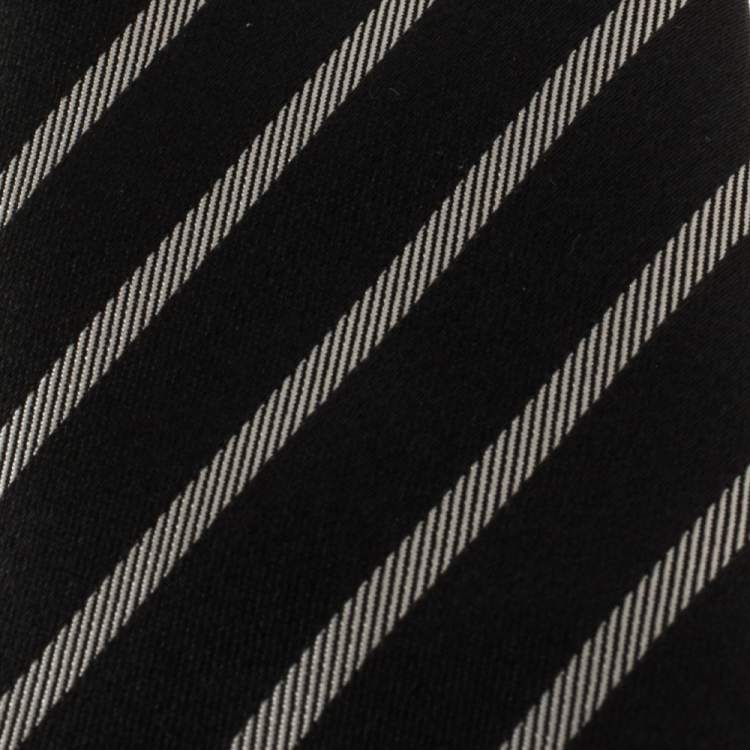Pre Owned Chanel Black Diagonal Striped Silk Skinny Tie
