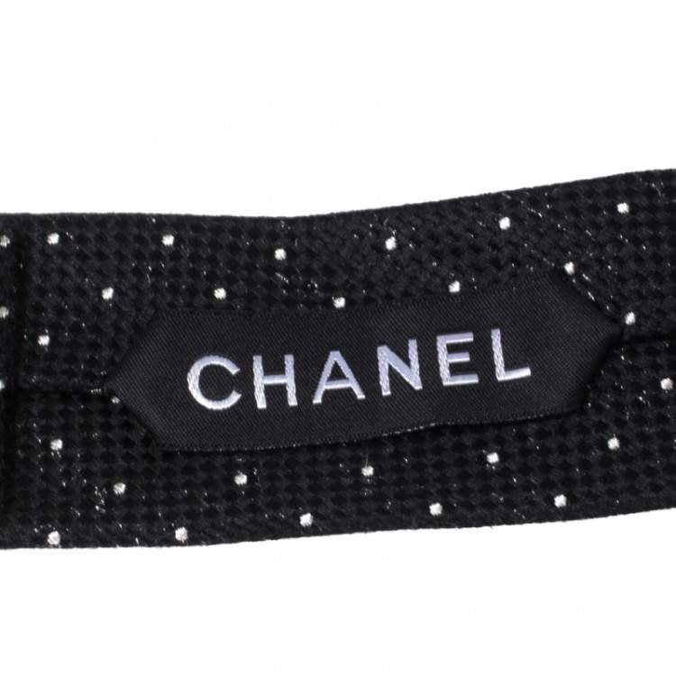 Pre Owned Chanel Black Dot Lurex Textured Skinny Silk Tie