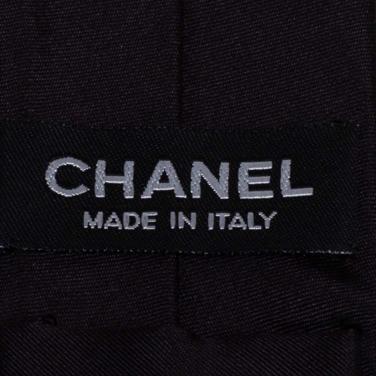 Pre Owned Chanel Black Logo Detail Skinny Silk Tie