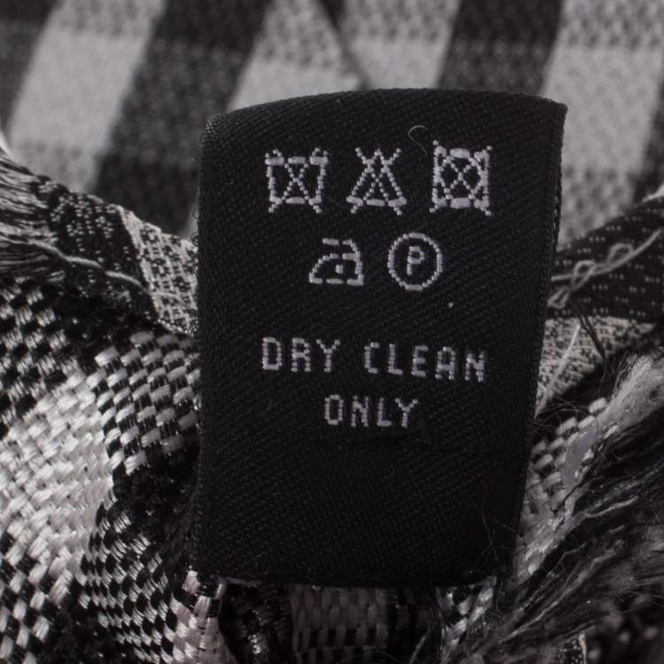 Pre Owned Chanel Monochrome Checked Fringed Flat Tip Silk Tie