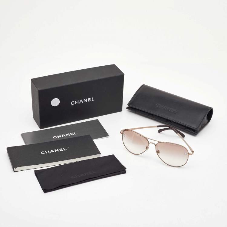 Pre Owned Chanel Gold/Beige Gradient 4189 -T-Q Aviator Sunglasses