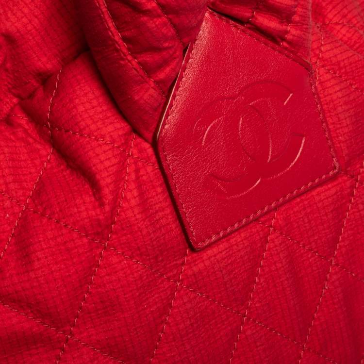 Pre Owned Chanel Red Quilted Nylon Coco Cocoon Backpack