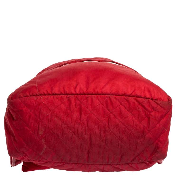 Pre Owned Chanel Red Quilted Nylon Coco Cocoon Backpack
