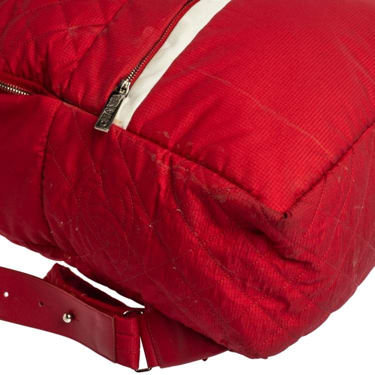 Pre Owned Chanel Red Quilted Nylon Coco Cocoon Backpack