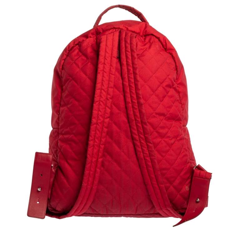 Pre Owned Chanel Red Quilted Nylon Coco Cocoon Backpack