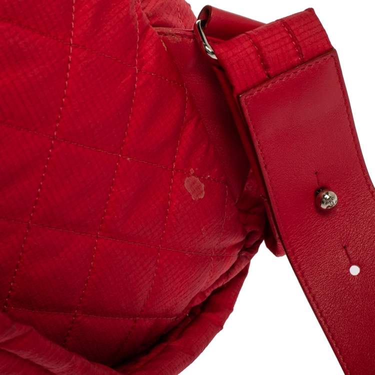 Pre Owned Chanel Red Quilted Nylon Coco Cocoon Backpack