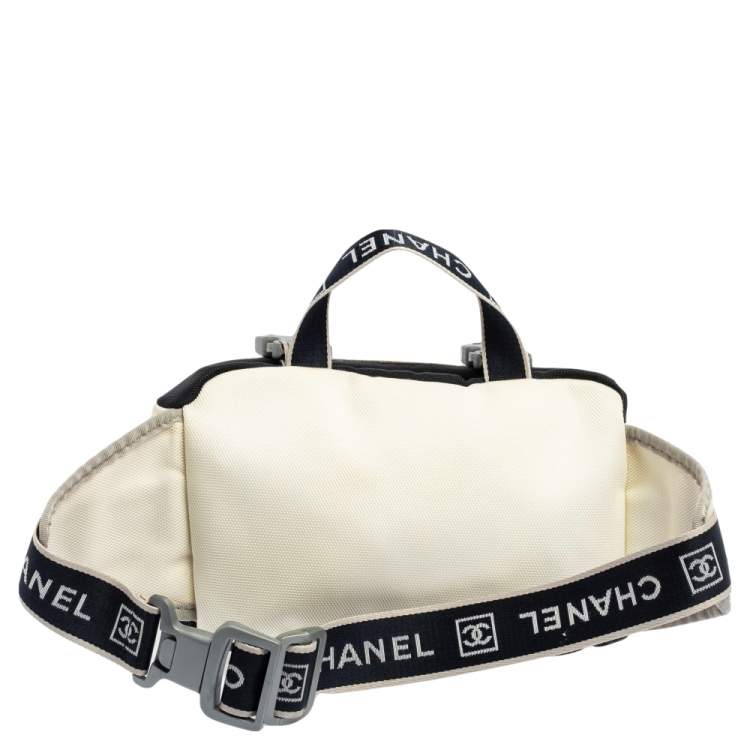 Pre Owned Chanel Navy Blue/White Nylon and Mesh Vintage CC Belt Bag
