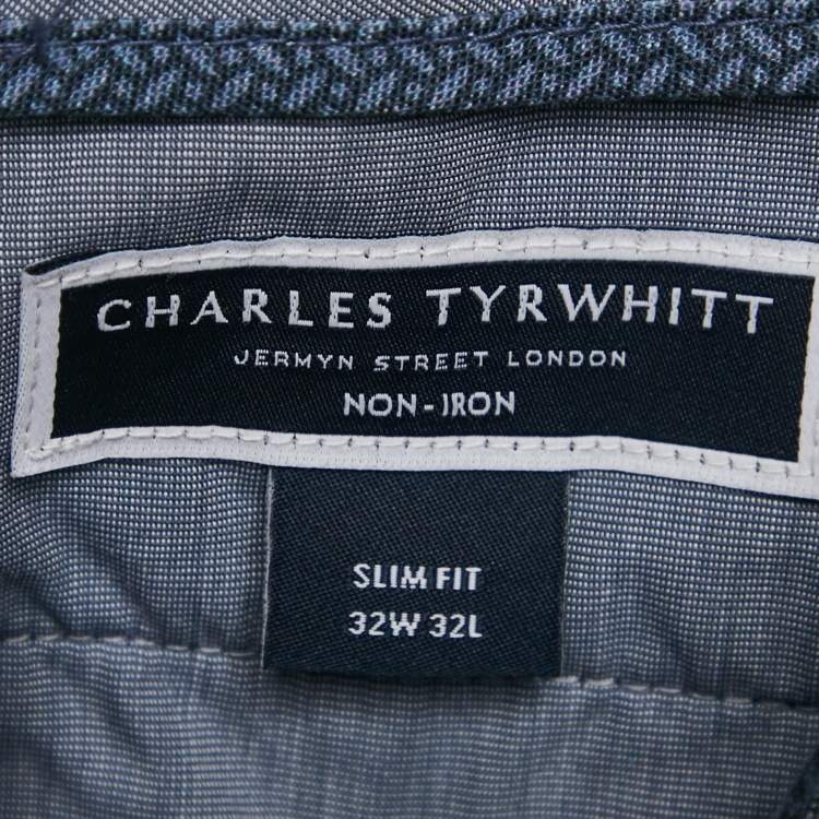 Pre Owned Charles Tyrwhitt Navy Blue Gabardine Cotton Slim Fit Tailored Trousers M