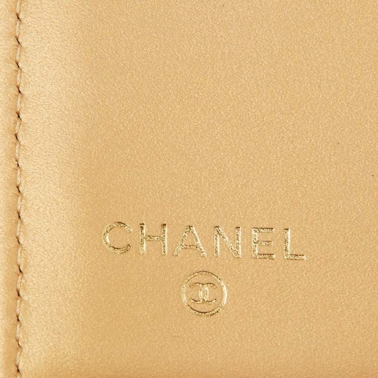 Pre Owned Chanel Gold Quilted Caviar Leather Trifold Wallet 