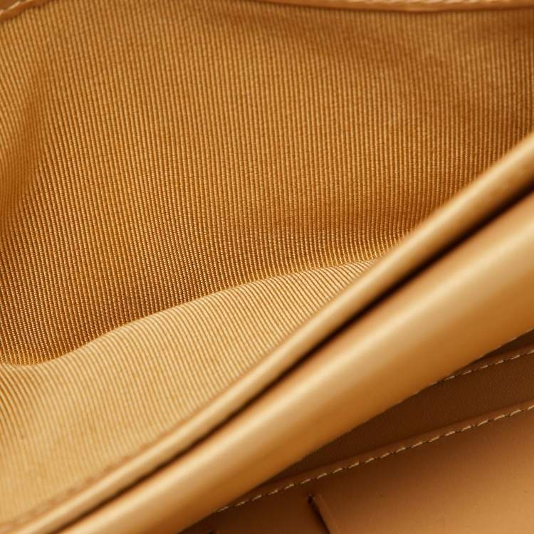 Pre Owned Chanel Gold Quilted Caviar Leather Trifold Wallet 