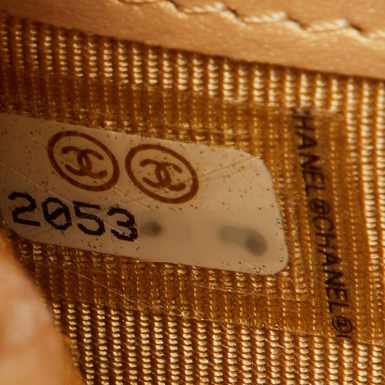 Pre Owned Chanel Gold Quilted Caviar Leather Trifold Wallet 