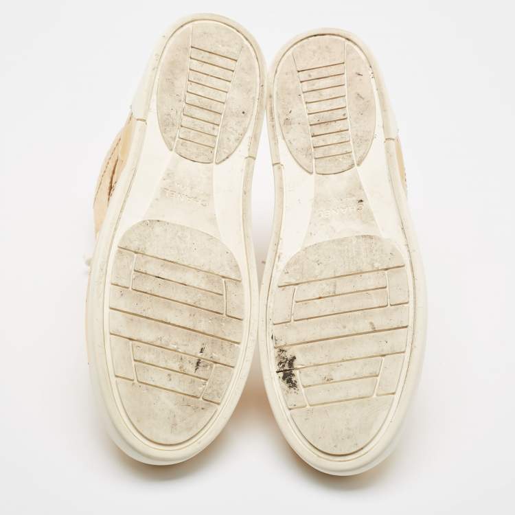 Pre Owned Chanel Gold Croc Embossed Leather High Top Sneakers Size 43