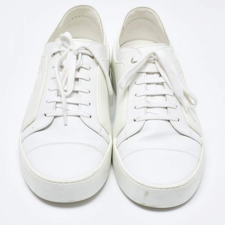 Pre Owned Chanel  White Rubber and Leather CC Trainer Low Top Sneakers Size 44