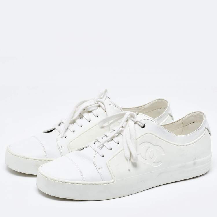 Pre Owned Chanel  White Rubber and Leather CC Trainer Low Top Sneakers Size 44