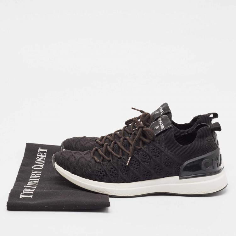 Pre Owned Chanel Black Knit Fabric Lace Up Sneakers Size 39.5 