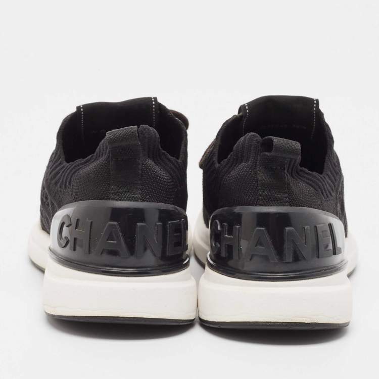 Pre Owned Chanel Black Knit Fabric Lace Up Sneakers Size 39.5 