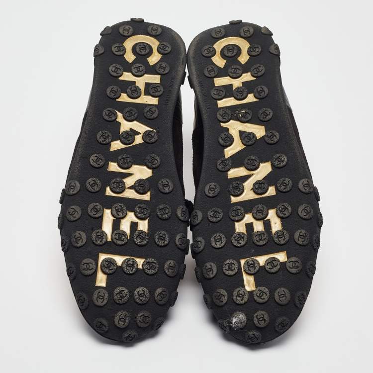 Pre Owned Chanel Gold Leather and Nylon CC Lace Up Sneakers  Size 43
