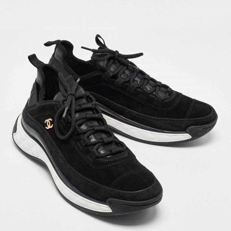 Pre Owned Chanel Black Suede CC Low Top Sneakers Size 42