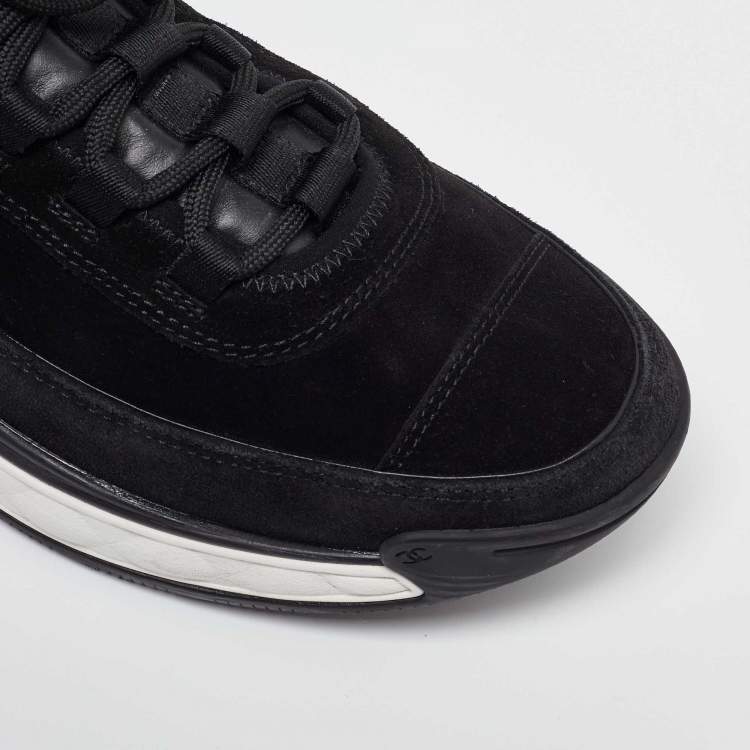 Pre Owned Chanel Black Suede CC Low Top Sneakers Size 42