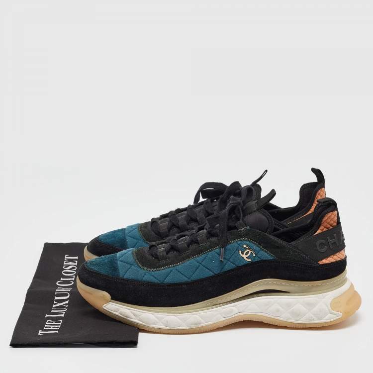 Pre Owned Chanel Multicolor Fabric And Suede Lace Up Sneakers Size 46