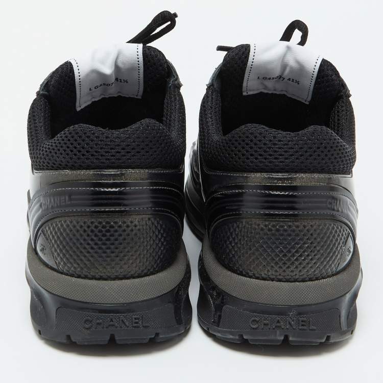 Pre Owned Chanel Black Mesh and Leather CC Low Top Sneakers Size 41.5