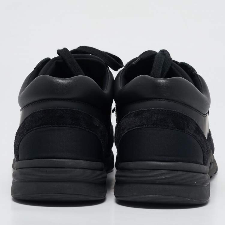 Pre Owned Chanel Black Leather and Suede CC Lace Up Sneakers Size 44