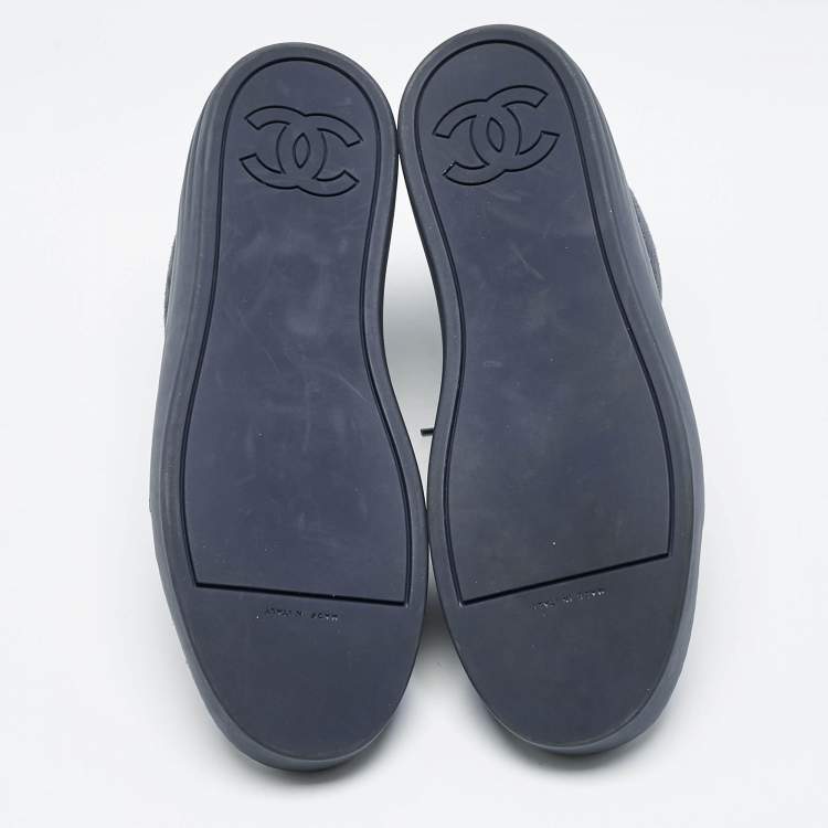 Pre Owned Chanel Navy Blue Rubber and Suede High-Top Sneakers Size 46