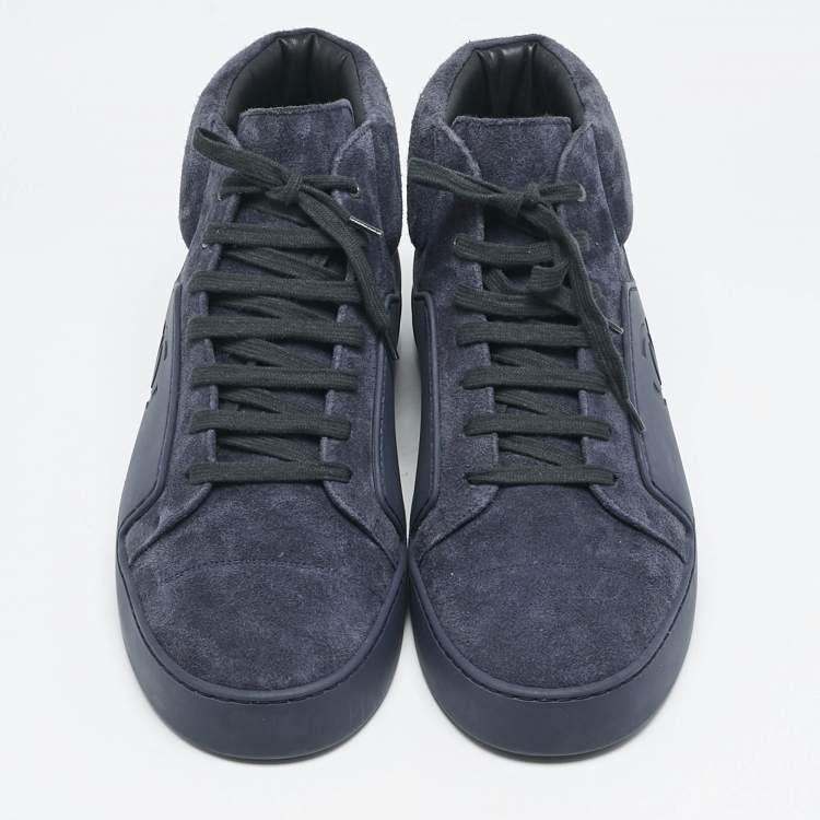 Pre Owned Chanel Navy Blue Rubber and Suede High-Top Sneakers Size 46