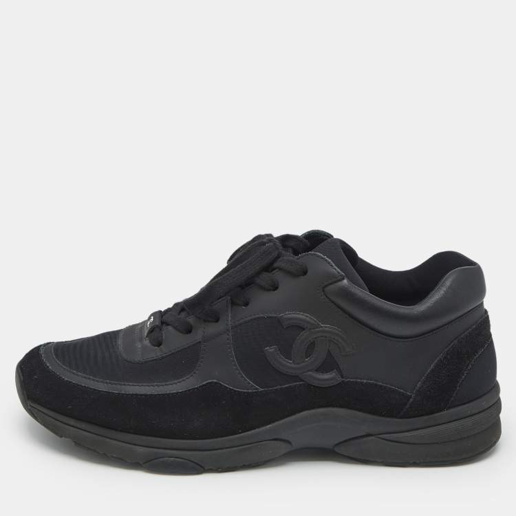 Pre Owned Chanel Black Nylon and Leather CC Low Top Sneakers Size 43