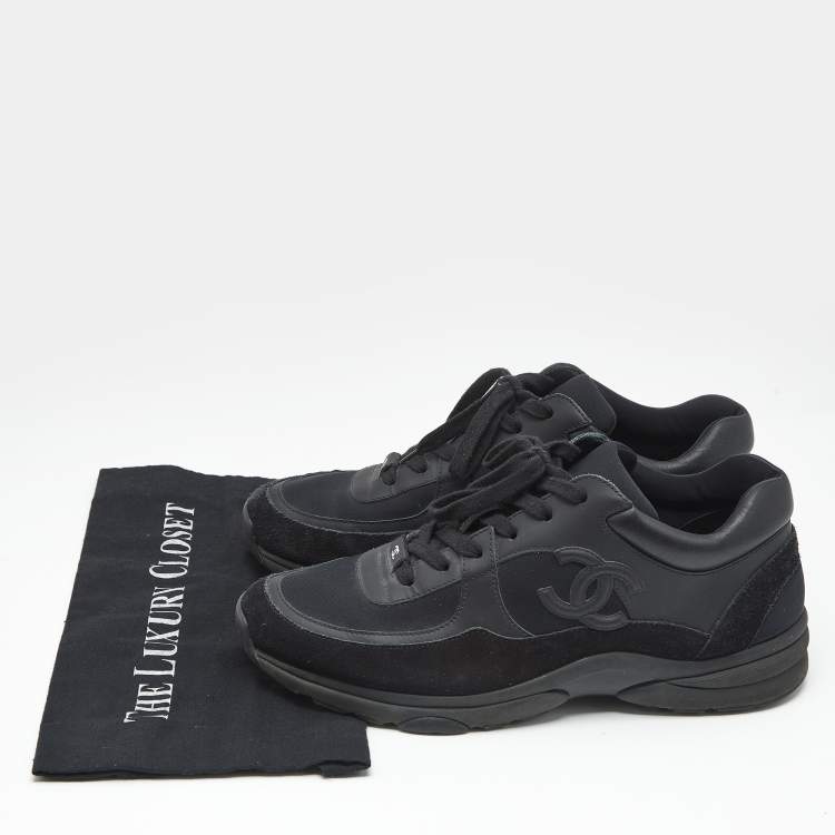 Pre Owned Chanel Black Nylon and Leather CC Low Top Sneakers Size 43