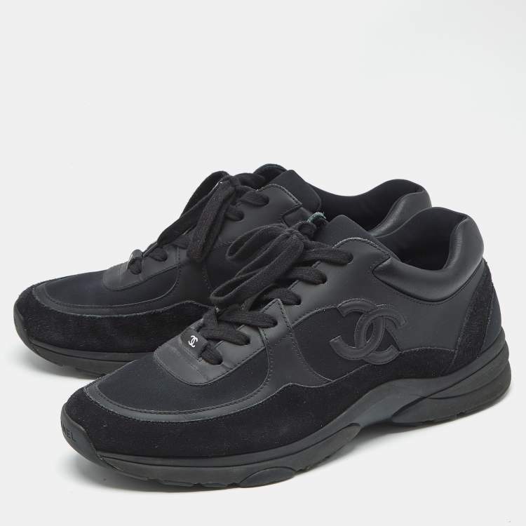 Pre Owned Chanel Black Nylon and Leather CC Low Top Sneakers Size 43