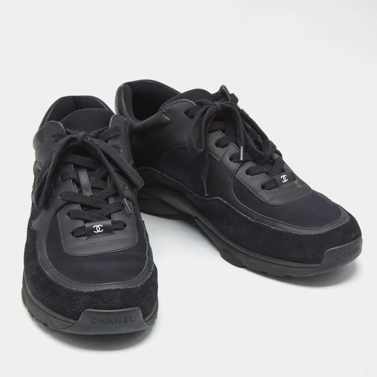Pre Owned Chanel Black Nylon and Leather CC Low Top Sneakers Size 43