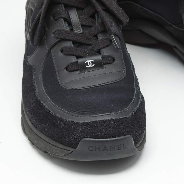 Pre Owned Chanel Black Nylon and Leather CC Low Top Sneakers Size 43