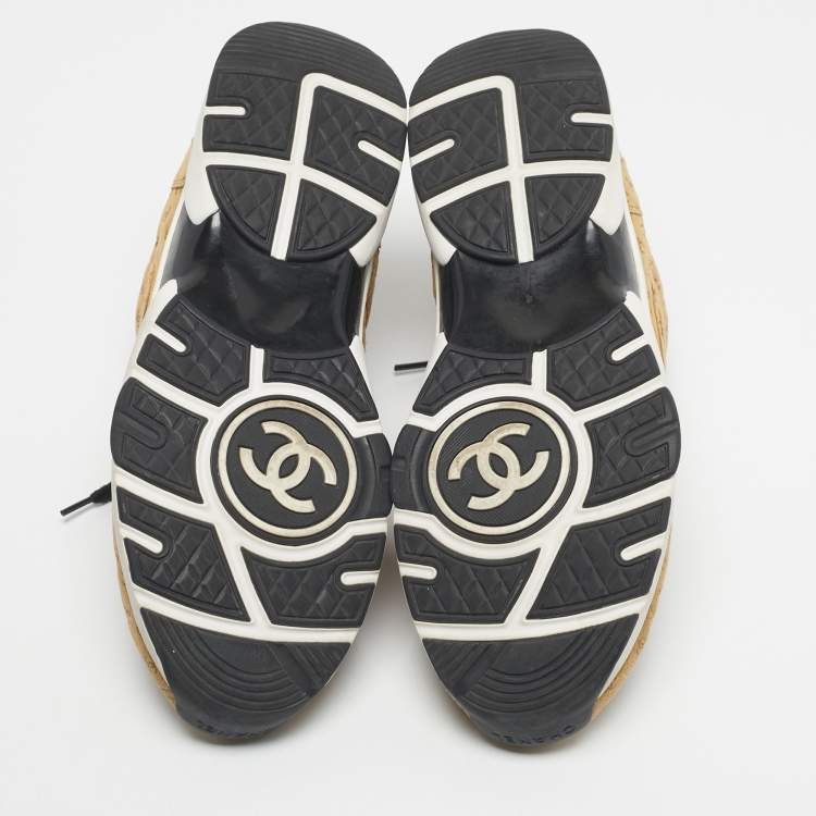 Pre Owned Chanel Tan CC Embossed Suede Low Top Sneakers Size 44