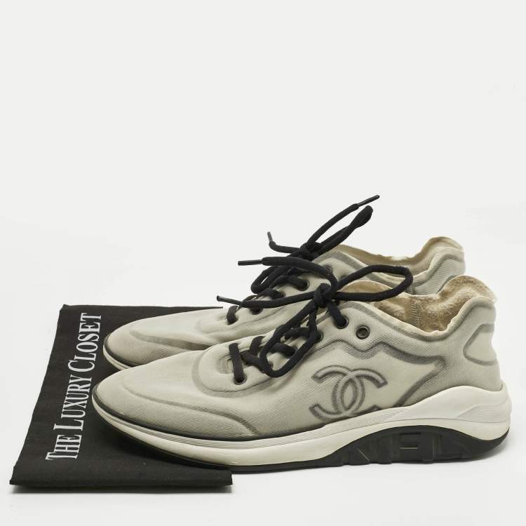 Pre Owned Chanel Light Grey Mesh CC Low Top Sneakers Size 44