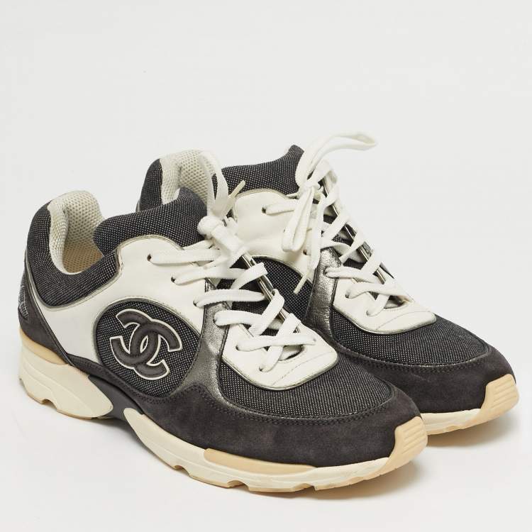 Pre Owned Chanel CC Size 41 Multicolor Leather and Suede Lace Up Sneakers