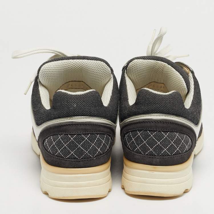 Pre Owned Chanel CC Size 41 Multicolor Leather and Suede Lace Up Sneakers