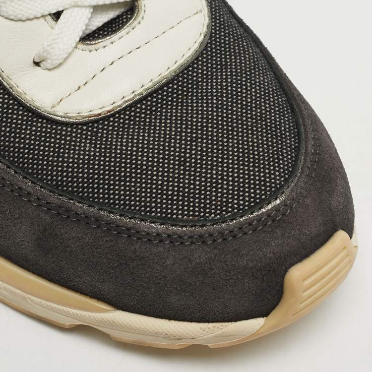 Pre Owned Chanel CC Size 41 Multicolor Leather and Suede Lace Up Sneakers