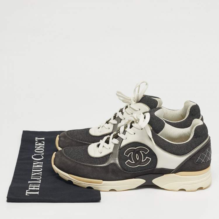 Pre Owned Chanel CC Size 41 Multicolor Leather and Suede Lace Up Sneakers