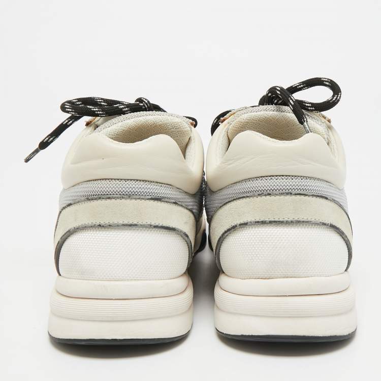 Pre Owned Chanel CC Size 44 Tricolor Canvas and Suede Lace Up Sneakers