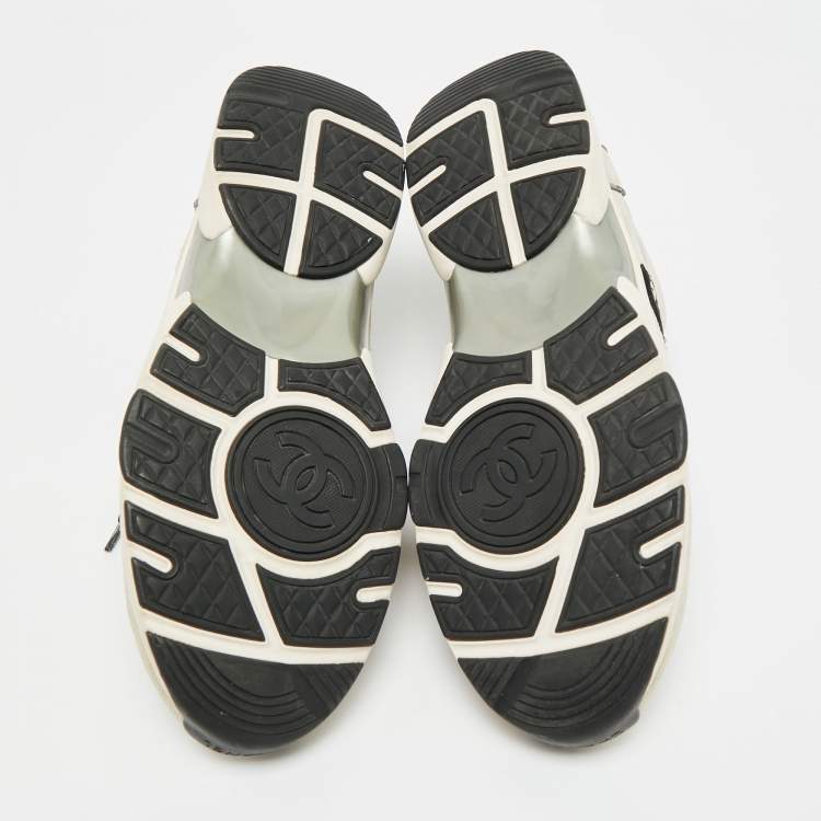 Pre Owned Chanel CC Size 44 Tricolor Canvas and Suede Lace Up Sneakers