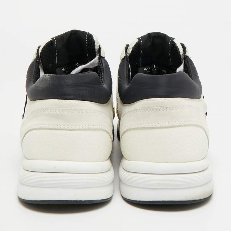 Pre Owned Chanel CC Size 46 White/Grey Leather and Suede Lace Up Sneakers