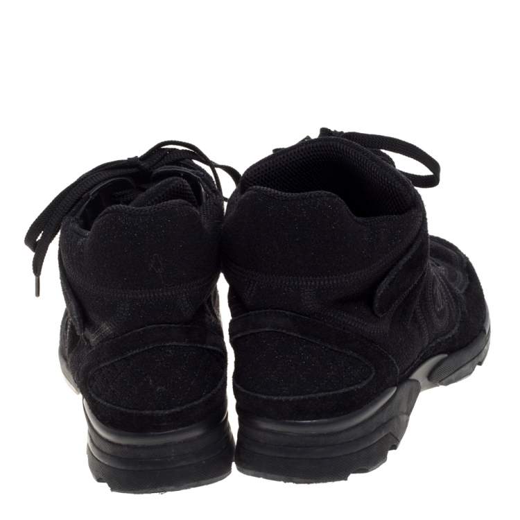 Pre Owned Chanel Black Shimmery Fabric and Suede CC High Top Sneakers Size 41