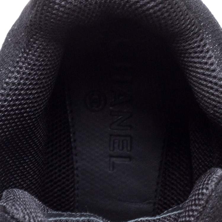 Pre Owned Chanel Black Shimmery Fabric and Suede CC High Top Sneakers Size 41