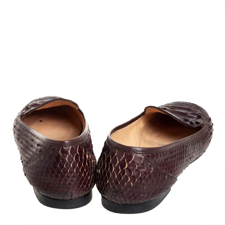 Pre Owned Chanel Brown Python CC Slip on Loafers Size 41