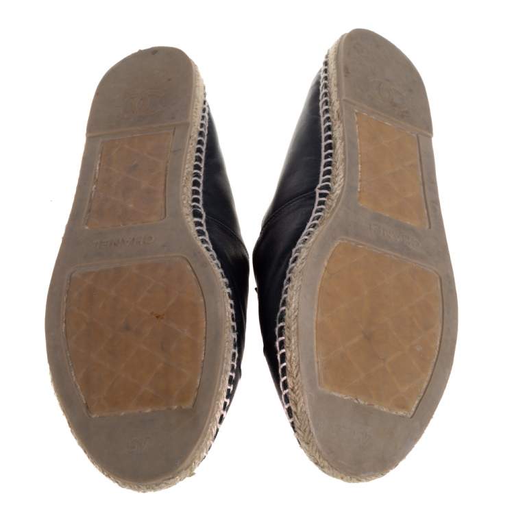 Pre Owned Chanel Black Leather CC Slip On Espadrilles Size 45