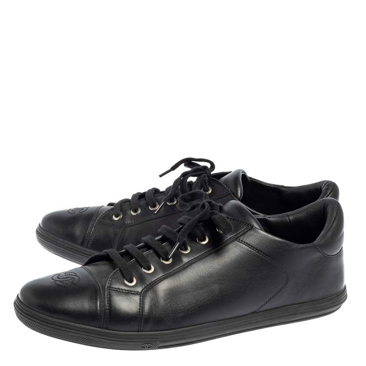 Pre Owned Chanel Black Leather CC Low Top Sneakers Size 44